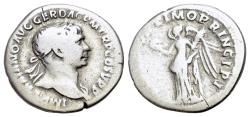 Ancient Coins - Trajan (AD 98-117). AR Denarius. R/ SPQR OPTIMO PRINCIPI Victory