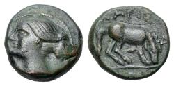 Ancient Coins - Thessaly, Larissa, 3rd century BC. Æ Chalkous. Head of the nymph Larissa  R/ HORSE
