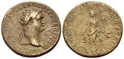 Ancient Coins - Domitian (AD 81-96). Æ Dupondius. Rome, AD 92-4. R/ FORTUNA