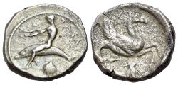 Ancient Coins - ITALY CALABRIA, Tarentum. Circa 465-455 BC. AR Nomos. R/ Hippocamp  VERY RARE