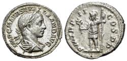 Ancient Coins - Severus Alexander (AD 222-235). AR Denarius. Rome mint. 3rd emission, AD 223. R/ MARS EXTREMELY FINE