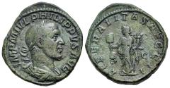 Ancient Coins - Philip I (AD 244-249). Æ Sestertius. Rome mint, 2nd officina. 5th emission, AD 246. R/ AEQUITAS
