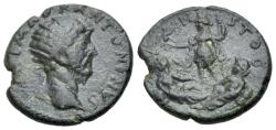 Ancient Coins - Marcus Aurelius (161-180). Macedon. Stobi. Æ  27mm VERY RARE R/ Tyche standing, two figures (river gods) reclining r.