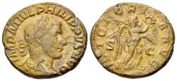 Ancient Coins - Philip I (244-249). Æ As. Rome, AD 244.  R/ VICTORY VERY RARE
