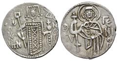 Ancient Coins - Empire of Trebizond, John II (1280-1297). AR Asper . St. Eugenius standing facing R/ Emperor standing facing