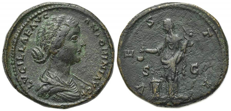 Lucilla (Augusta, 164-182) AE Sestertius, Rome, 161-2. R/ VESTA