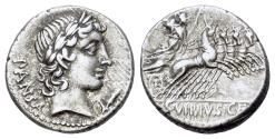 Ancient Coins - ROME REPUBLIC C. Vibius C.f. Pansa. 90 BC. AR Denarius. R/ Minerva driving galloping quadriga