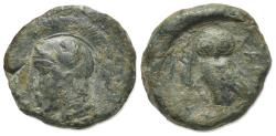 Ancient Coins - Sicily, Kamarina, c. 410-405 BC. Æ Tetras. R/ OWL