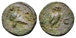 Ancient Coins - Anonymous, time of Domitian to Antoninus Pius (AD 81-161). Æ Quadrans. HELMET  R/ OWL
