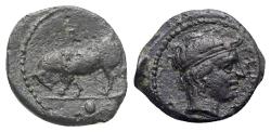 Ancient Coins - Sicily, Gela, c. 420-405 BC. Æ Onkia