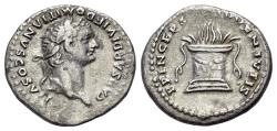 Ancient Coins - Domitian (As Caesar, AD 69-81). AR Denarius. Rome mint. Struck under Titus, AD 80-81. R/ Garlanded and lighted altar