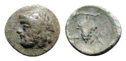 Ancient Coins - Aeolis, Temnos, 3rd century BC. Æ 11mm. Bearded head of Dionysos. R/ Grape bunch on vine
