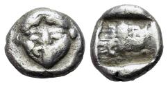 Ancient Coins - Macedon, Neapolis, c. 500-450 BC. AR Obol. Gorgoneion with protruding tongue.