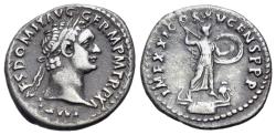 Ancient Coins - Domitian (AD 81-96). AR Denarius. Rome mint. Struck 1 January-13 September AD 92. R/ Minerva standing right on capital of rostral column