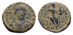 Ancient Coins - Honorius (393-423). Æ 15.5mm. Antioch. R/ Roma seated facing