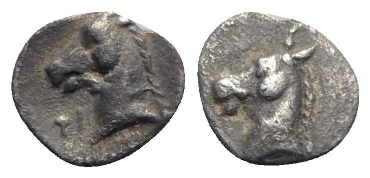 Ancient Coins - Southern Apulia, Tarentum, c. 325-280 BC. AR Three-Quarter Obol