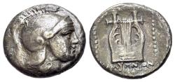 Ancient Coins - Islands off Caria, Calymna ( III century BC.). AR Didrachm. R/ ΚΑΛΥΜΝΙΟΝ Cythara