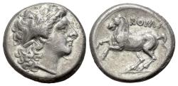 Ancient Coins - Roman Republican. Anonymous. Circa 235 BC. AR Didrachm. Head of Apollo R/ HORSE