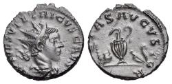 Ancient Coins - Tetricus II (Caesar, AD 273-274). Æ Radiate. Treveri, 272-3. R/ Pontifical instruments: sprinkler, simpulum, jug, and lituus.