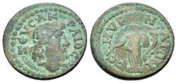 Ancient Coins - IONIA. Smyrna. Pseudo-autonomous, time of Valerian to Gallienus (AD 253-268). AE 19mm Head of Zeus Akraios R/ Tyche standing
