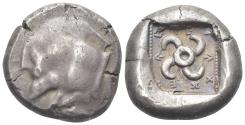 Ancient Coins - Lycia, Teththiweibi (c. 440-430 BC). AR Stater. Kyndyba (?) mint. Forepart of boar. R/ Triskeles