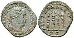 Ancient Coins - Philip I (244-249). Æ Sestertius. Rome, 244-9.  R/ Four standards
