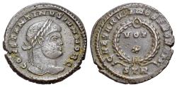 Ancient Coins - Constantine II (circa AD 323-324). AE Follis. Trier. R/ CAESARVM NOSTRORVM around VOT X