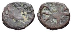 Ancient Coins - Indo-Roman Coinage (4th-5th century AD). Imitating Late Roman Bronzes types. R/ Cross within circle, surrounded by spiral pattern or imiting whell.