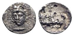 Ancient Coins - Sicily, Selinos, c. 410 BC. AR Hemidrachm - Herakles / Quadriga - RARE