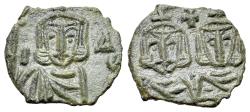 Ancient Coins - Constantine V with Leo IV (741-775). Æ 40 Nummi. Syracuse, 751-775. Crowned facing busts of Constantine and Leo IV