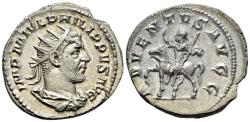 Ancient Coins - Philip I (AD 244-249). AR Antoninianus. Rome, AD 245. R/ Philip on horseback EXTREMELY FINE