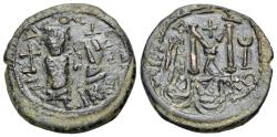 Ancient Coins - !! Of Great Numismatic importance, possibily Unique !! Sasanian Occupation of Syria (AD 610-630) Æ Fals, imitating Heraclius with Constantine type of 40 Nummi