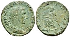 Ancient Coins - PHILIP I. 244-249 AD. Æ Sestertius. Struck 245 AD. Philip seated left on curule chair