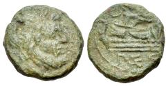 Ancient Coins - ITALY Northern Lucania, Paestum, c. 2nd century BC. Æ Semis. Head of Saturn r. R/ Prow