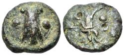 Ancient Coins - Italy. Umbria, Tuder. (c. 220-200 BC) Æ Cast Sextans. Sleeping dog series. CICADA / TRIDENT RARE