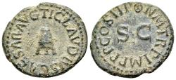 Ancient Coins - Claudius (41-54). Æ Quadrans. Rome, AD 41. Three-legged modius. R/ Large S • C.