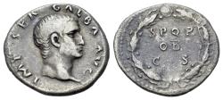 Ancient Coins - Galba (AD 68-69) AR Denarius (18mm, 3.34g, 6h). Rome. IMP SER GALBA AVG, bare head right. R/ SPQR OB C S in three lines within oak wreath.