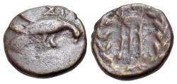 Ancient Coins - Sikyonia, Sikyon (Circa 225-200 BC). Æ 14mm. DOVE R/ TRIPOD