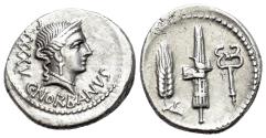 Ancient Coins - ROME REPUBLIC C. Norbanus. 83 BC. AR Denarius. Rome mint. R/ Fasces between grain and caduceus