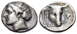 Ancient Coins - Phokian League, Phokis. Federal coinage (4th century BC). Drachm. Apollo/Bull's head with garlands