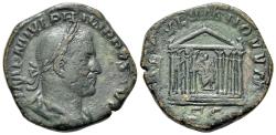Ancient Coins - Philip I (AD 244-249). Æ Sestertius. Secular Games issue. Rome, 249. R/ Octastyle temple of Roma
