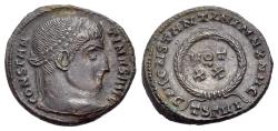 Ancient Coins - Constantine I (AD 307/10-337). Æ Nummus. Thessalonica.  R/ TS Γ VI. VOT / XX within wreath.