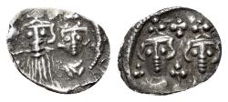 Ancient Coins - Constans II with Constantine IV, Heraclius and Tiberius (641-668). AR Half Siliqua. Carthage, 662-668.