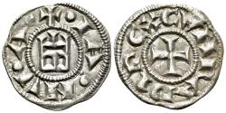 Ancient Coins - Crusader ITALY. Genova (Genoa), Republic, c. 1139-1339. AR Denaro. Castle / Cross