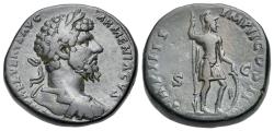 Ancient Coins - Lucius Verus (AD 161 -169). Æ Sestertius. Rome, 163-164. R/ MARS