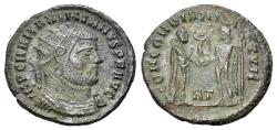 Ancient Coins - Maximianus (First reign, 286-305). Æ radiate fraction. Heraclea. R/ CONCORDIA MILITVM