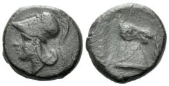 Ancient Coins - ROMAN REPUBLICAN Anonymous Half Unit After 276, Æ 17mm R/ Bridled horse's head / ROMANO