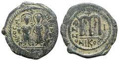 Ancient Coins - Phocas with Leontia (602-610). Æ 40 Nummi - Nicomedia, year 1
