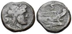 Ancient Coins - ROME REPUBLIC Anonymous, Rome, after 211 BC. Æ Semis Head of Saturn R/ Prow of galley