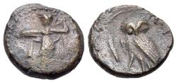 Ancient Coins - ITALY. Lucania, Metapontion (Circa 250-207 BC). Æ 14mm.  Athena Promachos R/ OWL